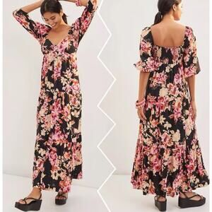 Anthropologie Blossom Maxi dress black floral size XS
